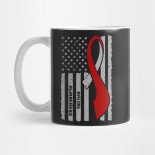 Myeloma Awareness Patriotic Flag Burgundy Ribbon In This Family No One Fights Alone T-Shirt Mug